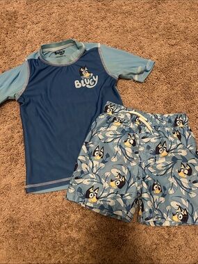 Bluey Kids' Blue Short-Sleeve Rash Guard and Swim Shorts Set